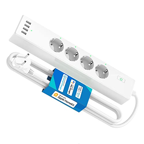 Meross Smart Power Strip, 10A WiFi power strip with 4 plugs and 4 USB.  Compatible with Apple HomeKit, Alexa, Google Home and Google Nest, Plug with Voice Control and Remote Control