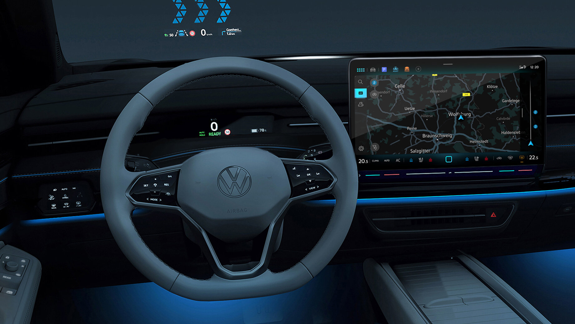 Cockpit of the VW ID.7 with ambient lighting
