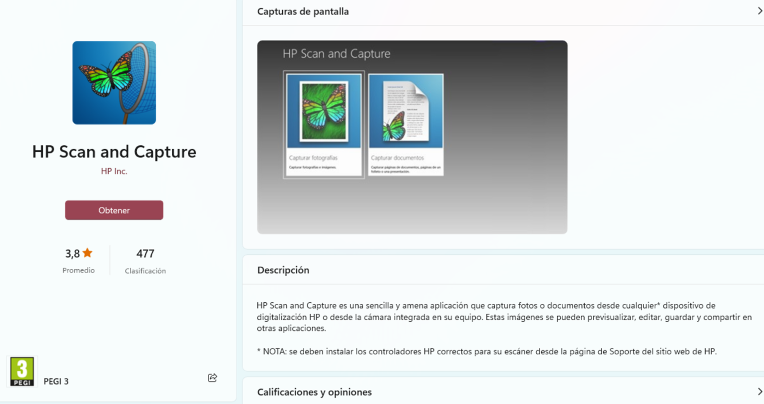 HP Scan and Capture app in the Windows App Store.